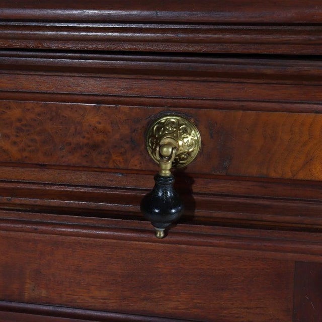 Antique Walnut & Burl Drop Front Desk With Teardrop Pulls C1880 For Sale - Image 4 of 16