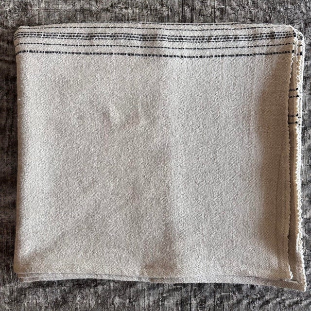 Traditional Belgian Linen and Wool Throw Natural With Black Stripes For Sale - Image 3 of 11