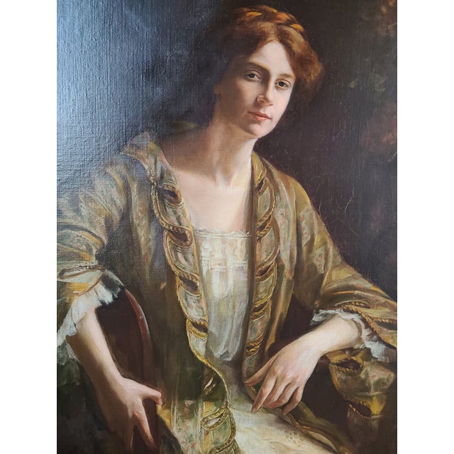 Realism Carol Aus Antique 1910s Oil Painting Portrait of a Lady For Sale - Image 3 of 18