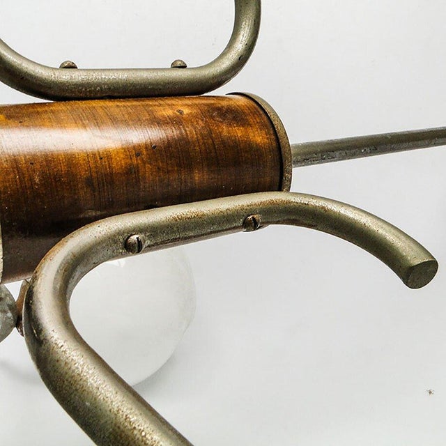 Wood Art Deco Chandelier with Glass Globes, Czechoslovakia, 1950s For Sale - Image 7 of 18