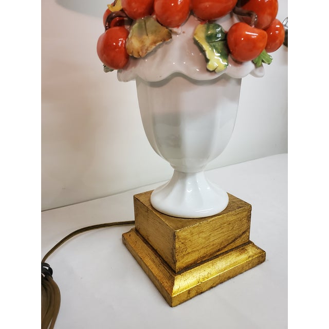 Ceramic Vintage Urn Lamp With Crabapples & Gold Base For Sale - Image 7 of 10