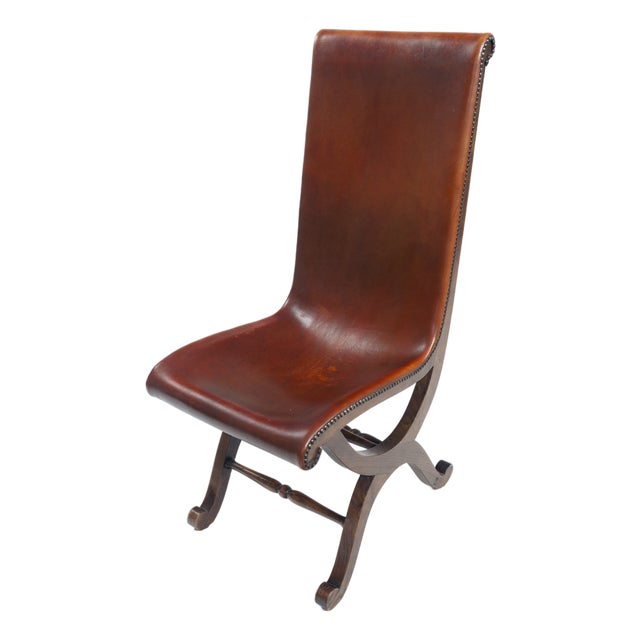 Chair in Brown Leather and Oak by Pierre Lottier for Almazan, 1970s For Sale