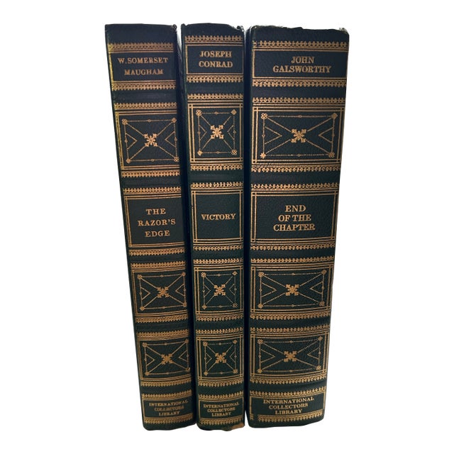 Set of 3 1960's Green Faux Leather Classic Books For Sale