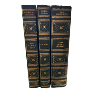 Set of 3 1960's Green Faux Leather Classic Books