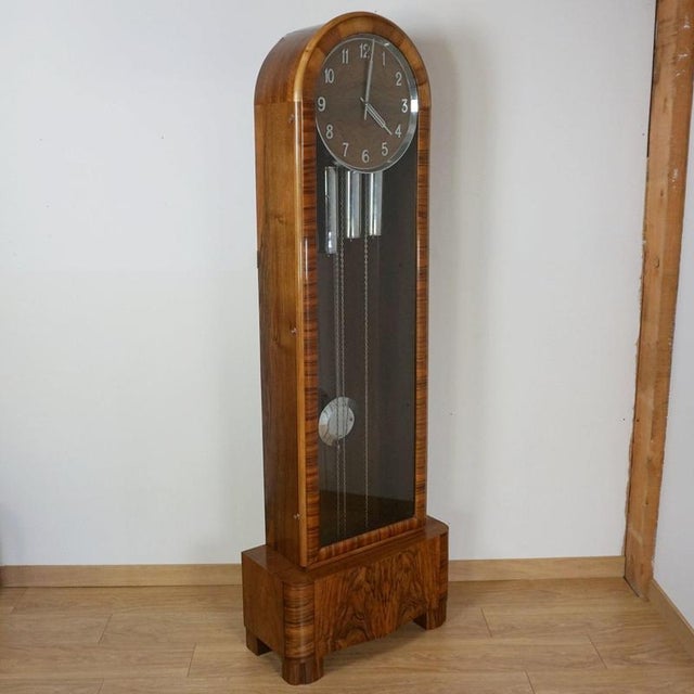 Vintage Longcase Clock in Walnut, 1930s For Sale - Image 4 of 9