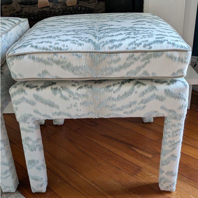 Cowtan & Tout Rajah Velvet Parsons Ottomans in Celadon - Pair For Sale - Image 9 of 13