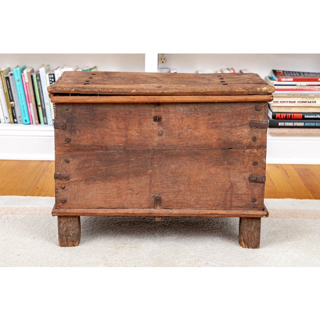 Antique Oak Chest, 19th Century or Earlier, With Early Iron Hardware, Hinged Lid and Block Feet For Sale - Image 4 of 9