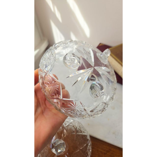 Vintage Cut Lead Crystal Footed Covered Compote For Sale - Image 15 of 16