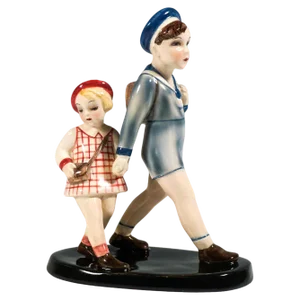 School Kids Figurine attributed to Claire Weiss for Goldscheider Vienna, 1934