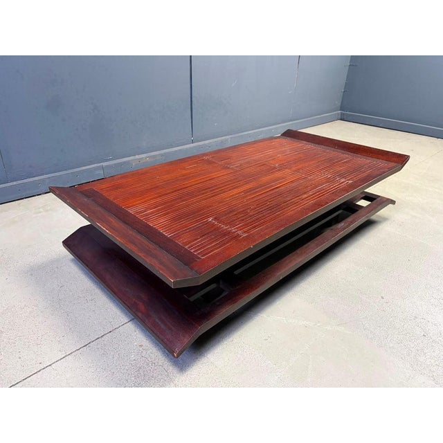 Two-Tiered Pagoda Wabi Sabi Coffee Table in Wood and Bamboo, 1970s For Sale - Image 9 of 12
