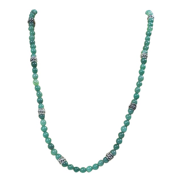 Late 20th Century Jade and Silver Beaded Necklace For Sale