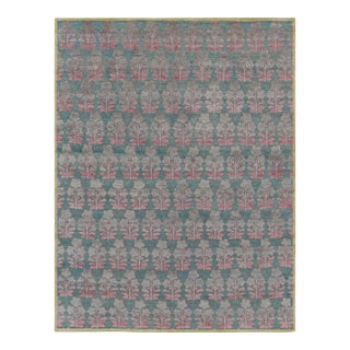 Rug & Kilim’s Block Print Rug Design with Pink and Green Floral Pattern - 3x5 For Sale