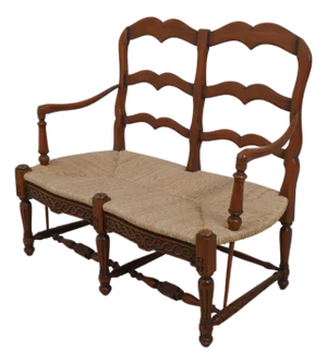 Vintage Ladderback French Country Rush Seat Bench