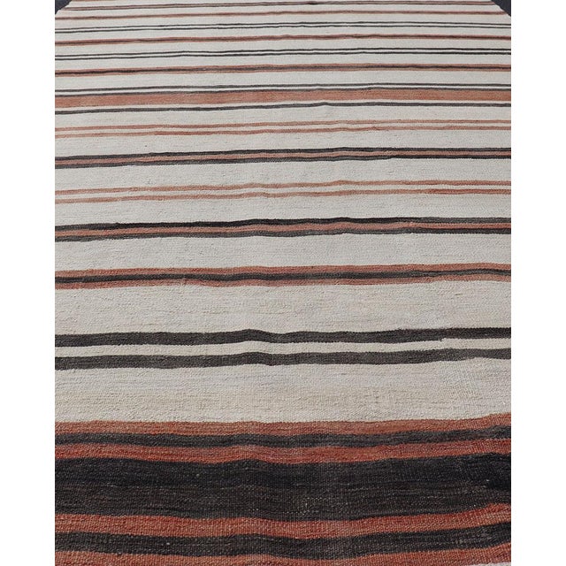 Cream Vintage Turkish Kilim Gallery With Stripes in Cream, Brown & Soft Coral Color 5'10" X 10'11" For Sale - Image 8 of 12