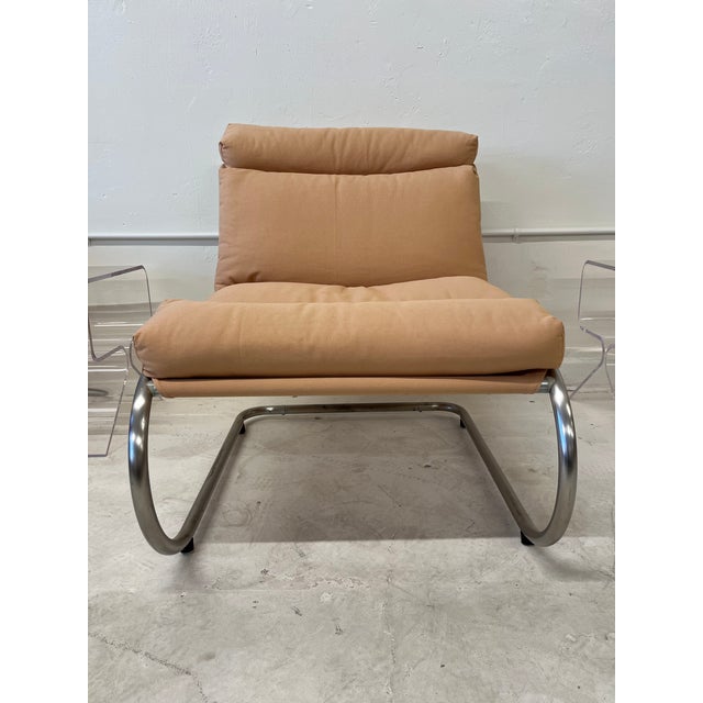 1960s 1960s Unmarked Mies Van Der Rohe Knoll Executive Lounge Chair (Reupholstered Fabric) For Sale - Image 5 of 6
