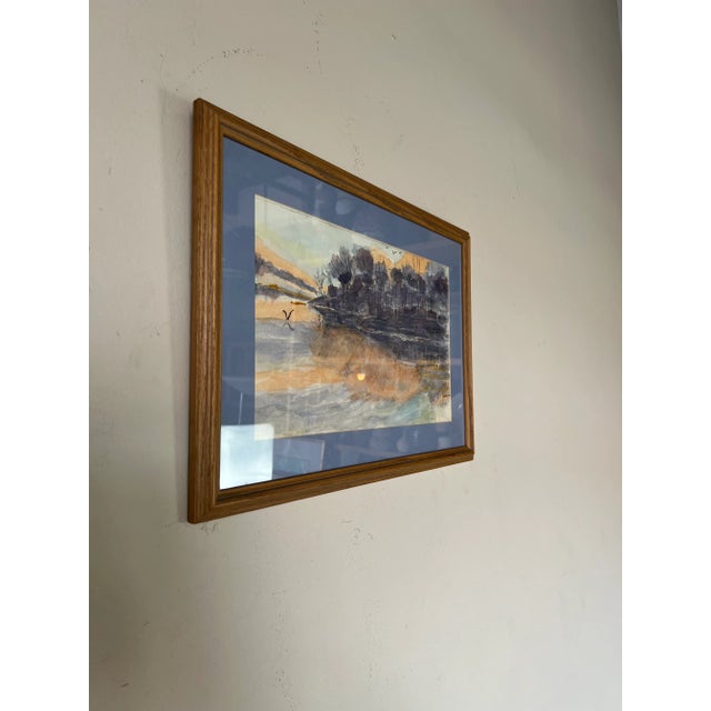 Vintage impressionist abstract painting of a landscape scene by SYLVIA . Watercolor on paper, signed and dated 1997 lower...