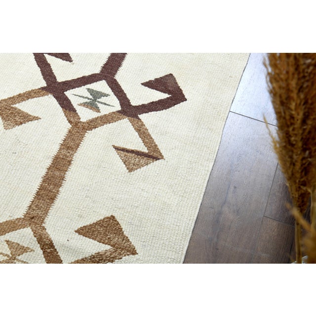 1970s Vintage Turkish Handmade Wool Cotton Beige Runner Rug For Sale - Image 4 of 11