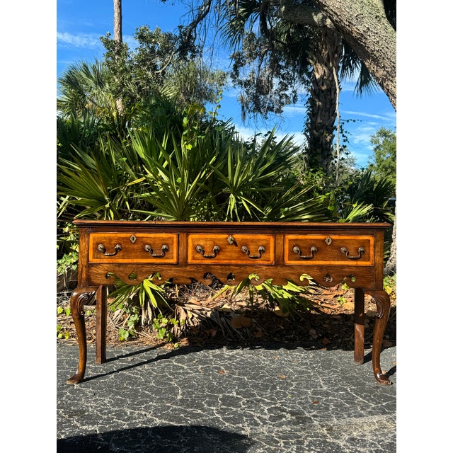 Gemstone 18th Century Georgian-Style Oak Low Dresser With Serpentine Front & Carved Bracket Feet For Sale - Image 7 of 11