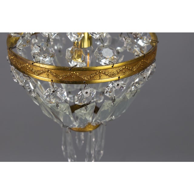 French Empire Style Brass and Crystal Glass Basket Chandelier, 1950s For Sale - Image 17 of 18