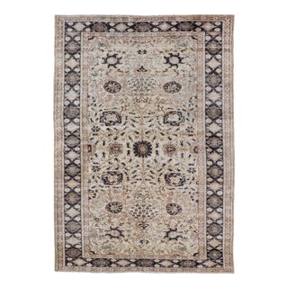 Vintage Turkish Sivas Rug With Intricate Floral Patterns in Ivory, Navy, and Brown 6'2"x9'4" For Sale