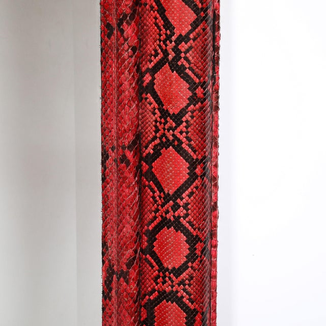 Glass Mid-Century Molding Mirror in Red & Black Python Leather by Karl Springer For Sale - Image 7 of 16