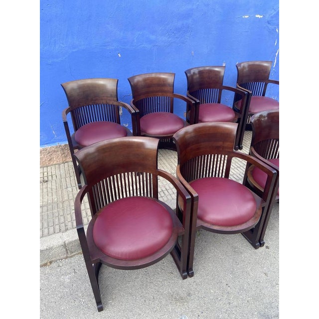 Mid-Century Modern Barrel Chairs with Table by Frank Lloyd Wright for Cassina, Set of 9 For Sale - Image 3 of 16