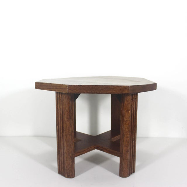 Vintage Oak Plant Stand Wood Stool Octagonal For Sale - Image 12 of 14