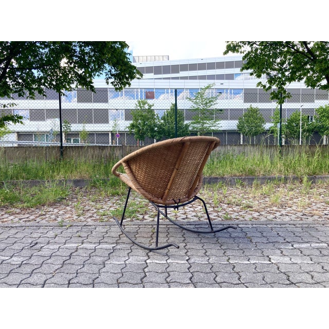 Modernist Wicker Cane Rocking Chair, 1960s For Sale - Image 4 of 18