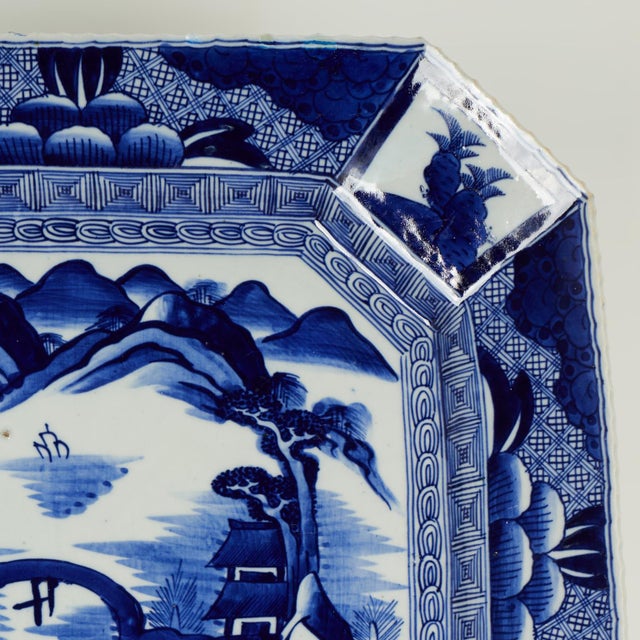 Late 18th Century Antique Japanese Blue and White Porcelain Charger For Sale - Image 5 of 13