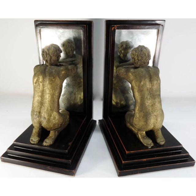 Mid-20th Century Kneeling Men on Wooden Bookends With Mirrors For Sale In Nashville - Image 6 of 11