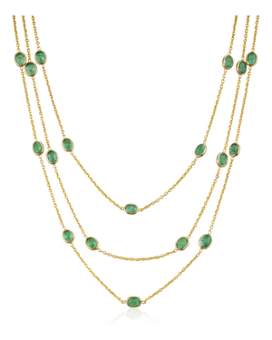 Bohemian Chic 5.15ct Emerald Station Multi-Strand Necklace in 14k Yellow Gold