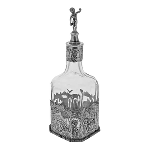19th Century Hanau Silver Crystal Decanter Octagonal Liqueur Glass Bottle Cherub Stopper