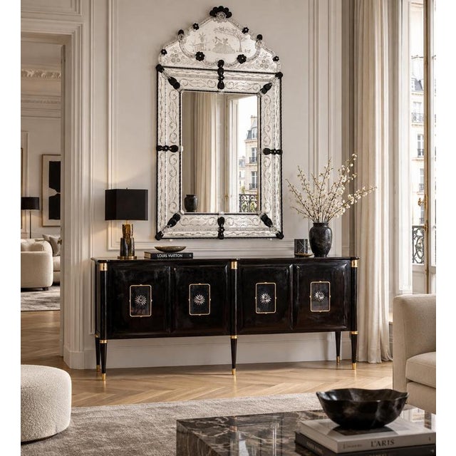 Venetian Etched Murano Glass Mirror, 1970 For Sale - Image 4 of 11