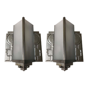 Pair of Geometric French Art Deco Wall Sconces
