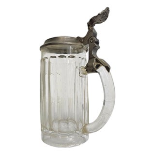 German Lidded Beer Stein Mug in Porcelain, Glass and Pewter For Sale