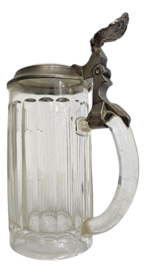 German Lidded Beer Stein Mug in Porcelain, Glass and Pewter