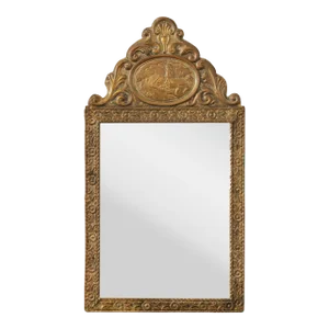 Antique French Repousse Brass Beveled Mirror