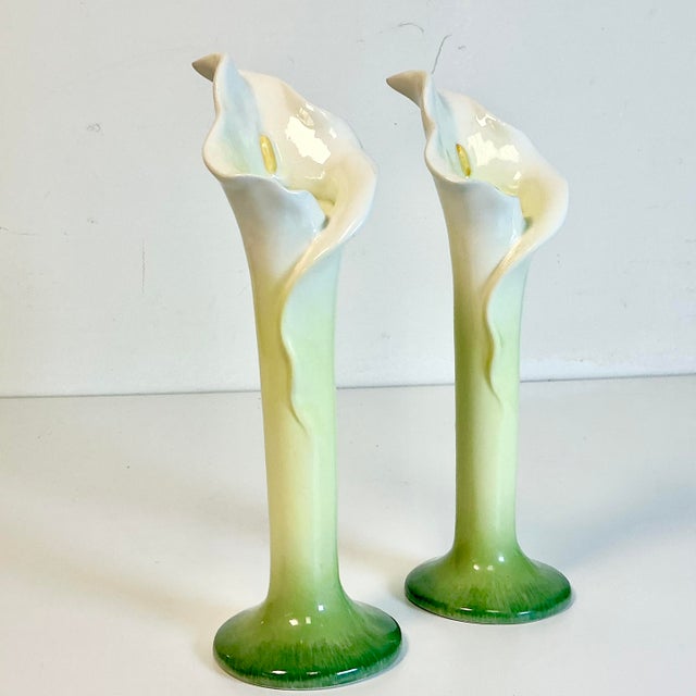 Vintage Boho Chic Hollywood Regency Trompe L’Oeil Calla Lily Candlestick Holders - A Pair. For Sale - Image 4 of 11