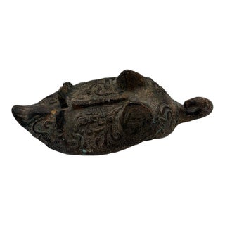 Antique Chinese Archaistic Bronze Elephant Ritual Poring Vessel Yi Gong Ewer 8” For Sale