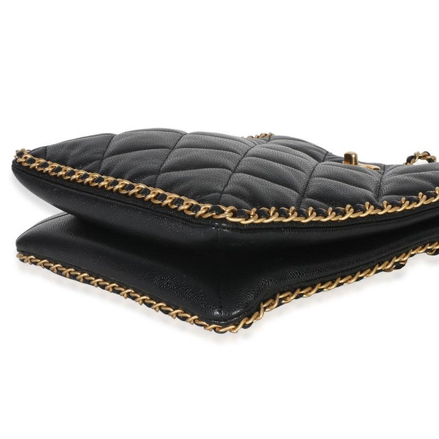 Animal Skin Black Quilted Caviar Mini Never Ending Chain Tote For Sale - Image 7 of 9