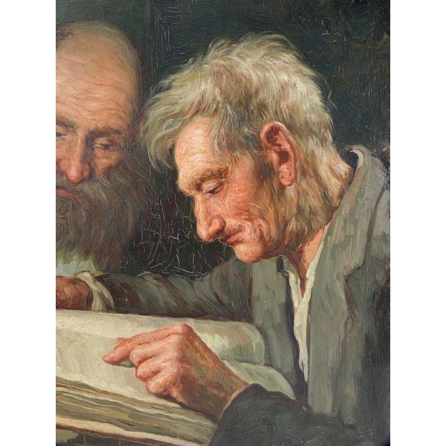 Alfonso Grassi, Elderly Readers, Mid-1900s, Oil Painting on Canvas, Framed For Sale - Image 11 of 16