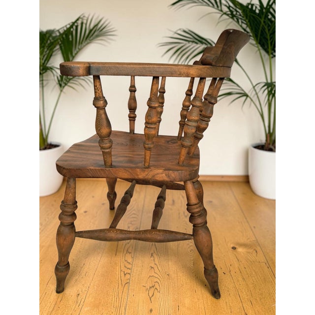 Wood Antique Victorian Smokers Bow Armchair in Beech & Elm, 1880s For Sale - Image 7 of 18
