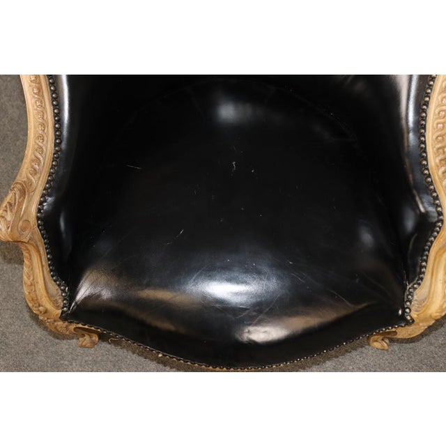 French Paint Decorated Walnut Leather French Louis XV Style 1950s Era Bergere Chairs For Sale - Image 3 of 15