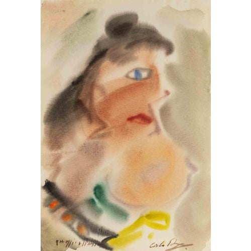 Contemporary Carlo Ravagnan, Contemporary Portrait, 1960s, Watercolor For Sale - Image 3 of 3