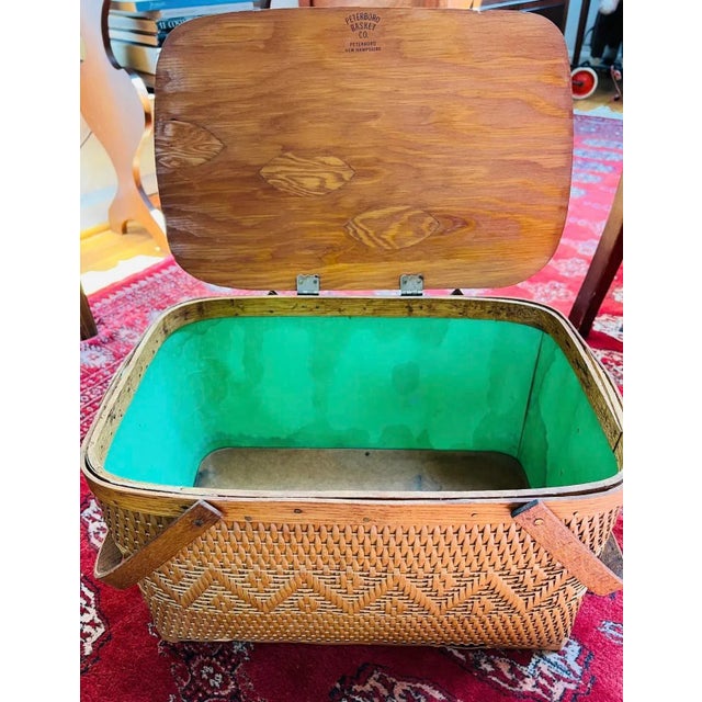 Vintage Peterboro Woven Splint Wood Picnic Basket For Sale - Image 4 of 7