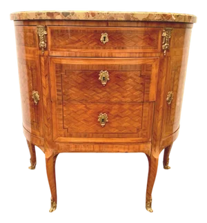 Louis XVI Style Half Moon Chest of Drawers with Marquetry and Cube Base, 20th Century