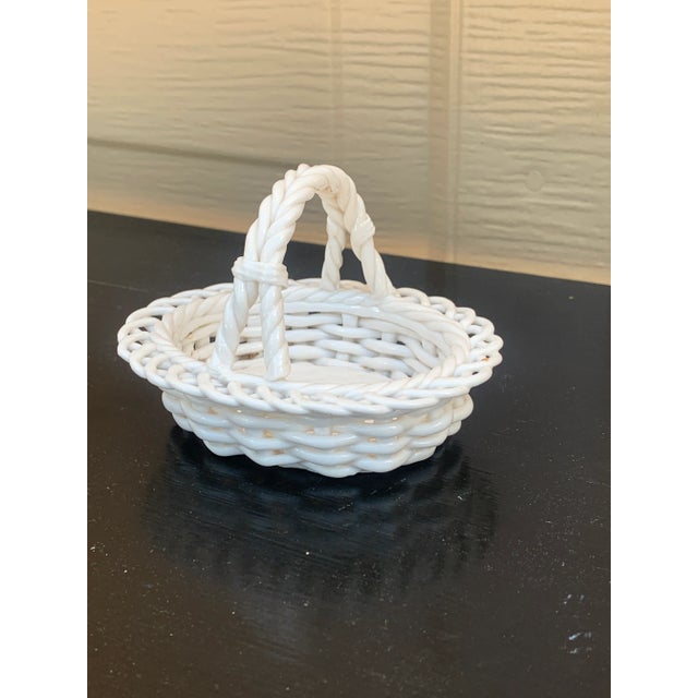 French Country 1980s French Country White Ceramic Trompe L’Oeil Woven Basket For Sale - Image 3 of 8