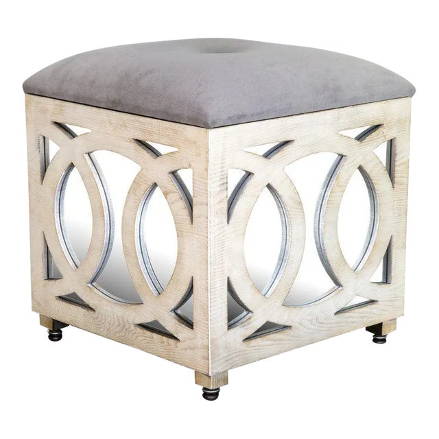 Lyda Mirrored Storage Box Ottoman For Sale - Image 4 of 4