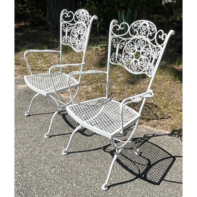 Pair Woodard Iron Arm Chairs Andalusian Spanish Lace Pattern For Sale - Image 9 of 9