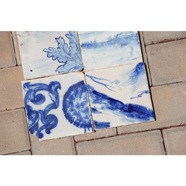 18th Century 18th Century Antique Hand-Painted Portuguese Set of 6 Tiles With Rustic Scenic Decoration For Sale - Image 5 of 7